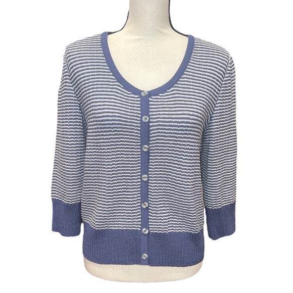 St. John Sport by Marie Gray Sweaters - 🟢 St. John Blue and White Nautical Button Down Cardigan